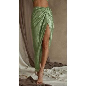 Toulouse Metallic Sage Maxi Skirt